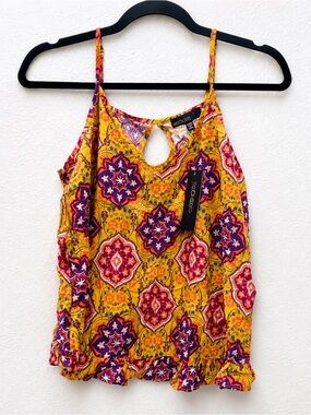 Weavers Yellow Multicolor Printed Keyhole Cami